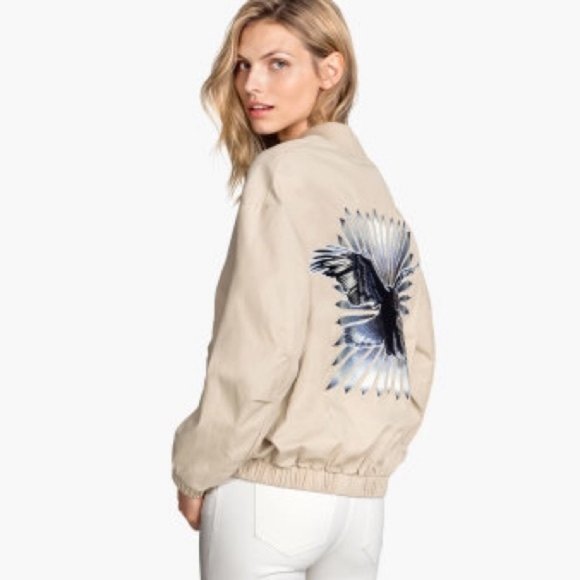 H&M Jackets & Blazers - H&M Embroidered Eagle Bomber Jacket Beige Size 4